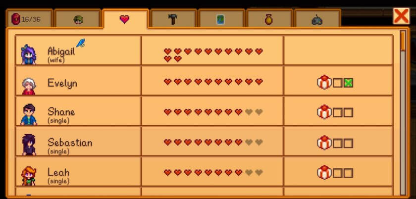 Tặng quà bạn bè trong Stardew Valley