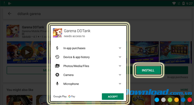 Chọn vào Install để download DDTank