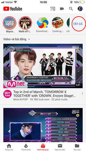 Kênh Youtube đã theo dõi