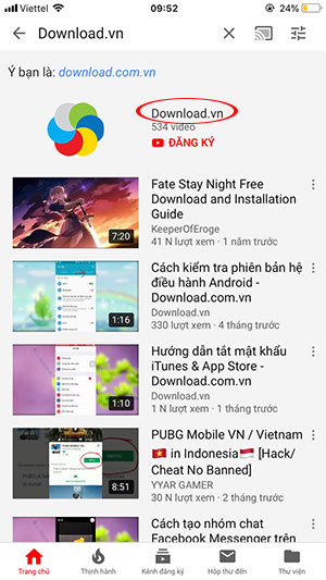 Chọn kênh muốn theo dõi