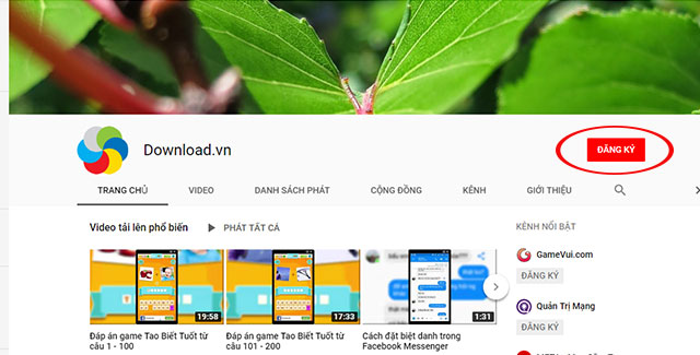 Đăng ký kênh thông qua việc tìm kiếm kênh trên Youtube