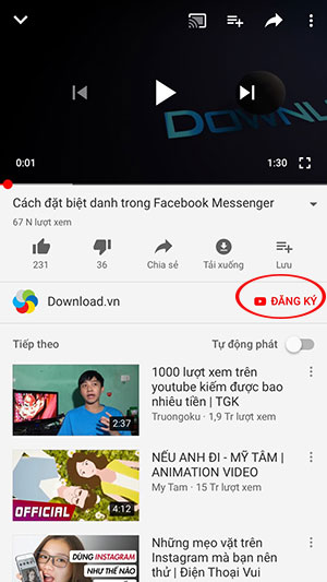 Nhấn chọn Đăng ký kênh