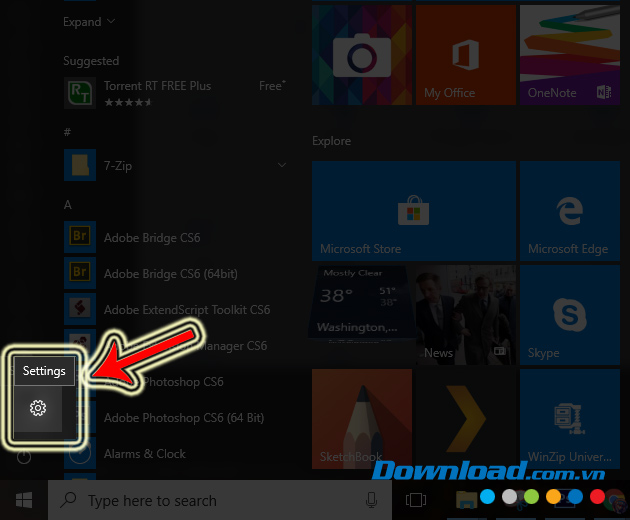 Chọn vào Settings