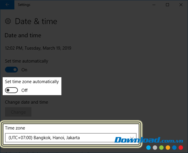 Thiết lập múi giờ mới cho máy tính