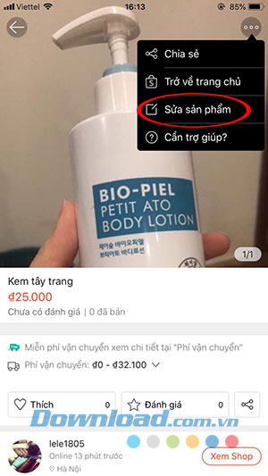 Chỉnh sửa sản phẩm đã đăng