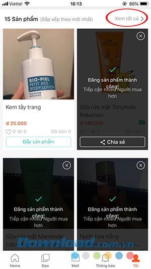 Xem toàn bộ sản phẩm đã đăng