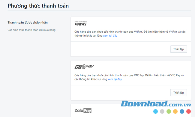 Các phương thức thanh toán