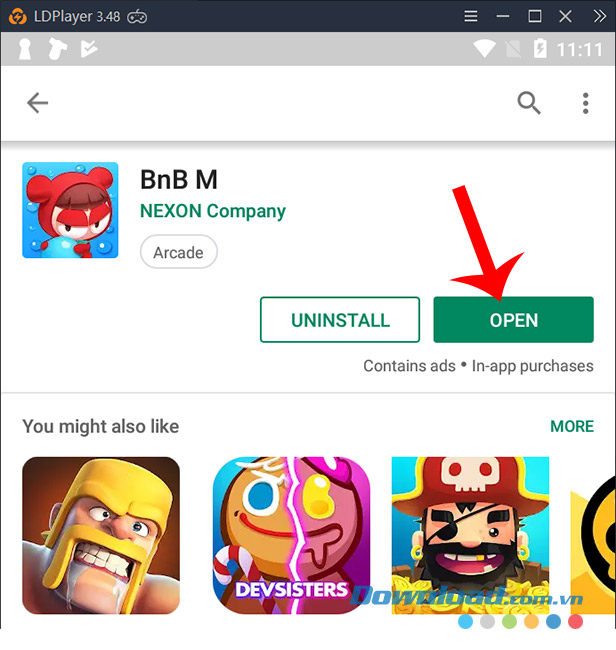 Click vào Open để mở game