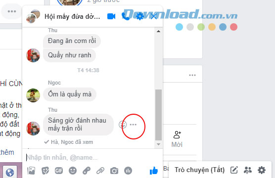 Lựa chọn tính năng reply tin nhắn cụ thể