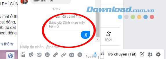 Giao diện reply tin nhắn trên Facebook Messenger