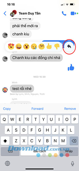 Nhấn giữ tin nhắn cụ thể