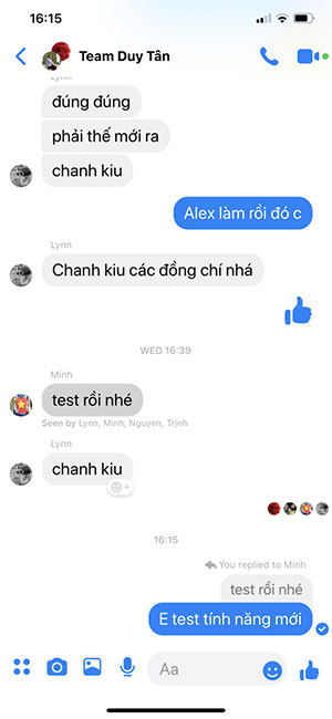 Giao diện tin nhắn đã gửi trên Facebook Messenger mobile
