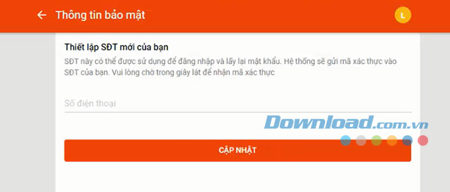 Cập nhật số điện thoại