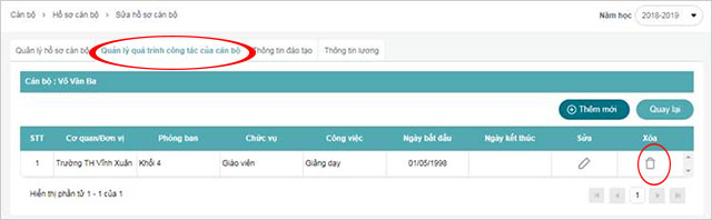 Cách xóa quá trình công tác trên SMAS