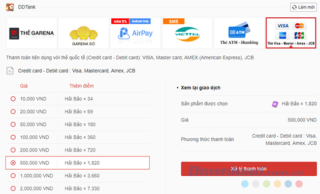 Nạp thẻ DDTank qua thẻ VISA