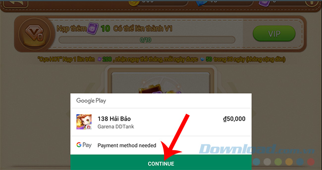 Nhấn vào Continue