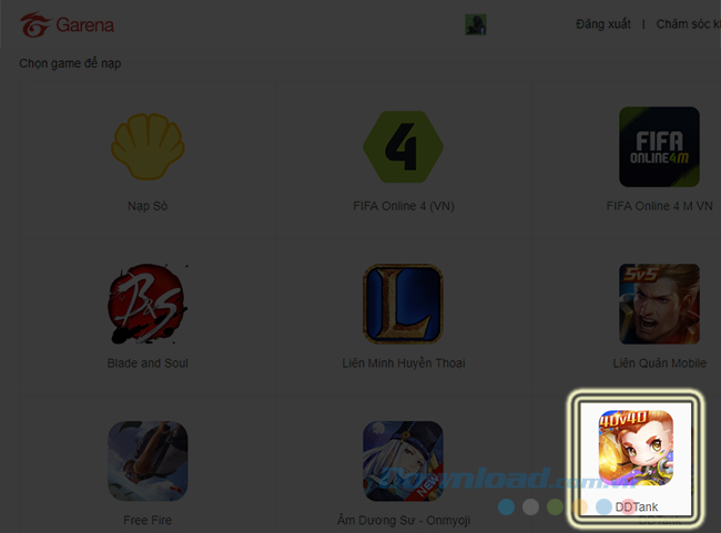 Chọn game cần nạp thẻ