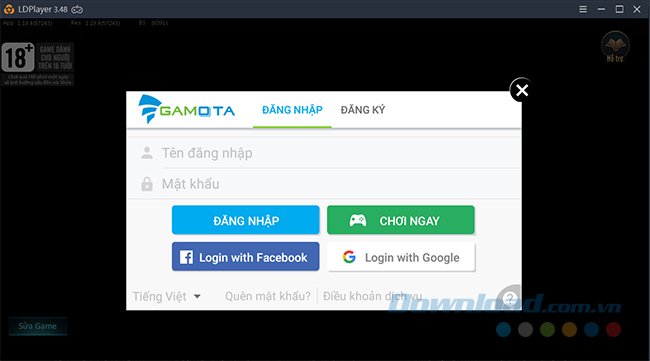 Chọn tài khoản đăng nhập vào game 