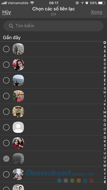 Chọn người cần thêm vào nhóm 