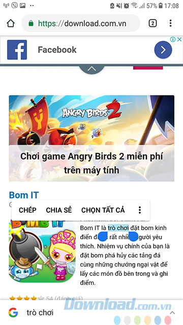 Nhấn và giữ từ khóa