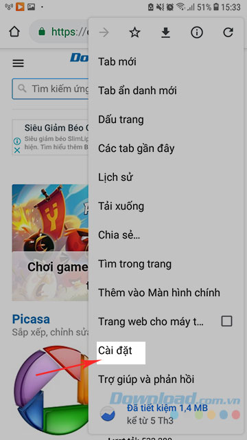 Nhấn chọn cài đặt