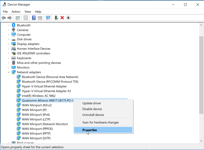 Mở thuộc tính quản lý thiết bị