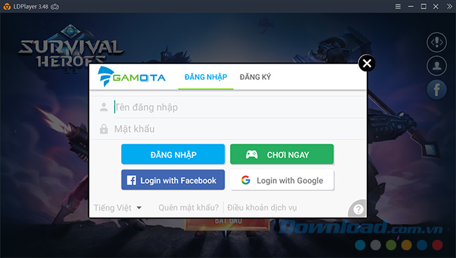 Đăng nhập vào game