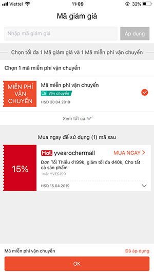Giao diện mã giảm giá