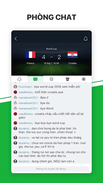 Phòng chat trong ứng dụng All Football