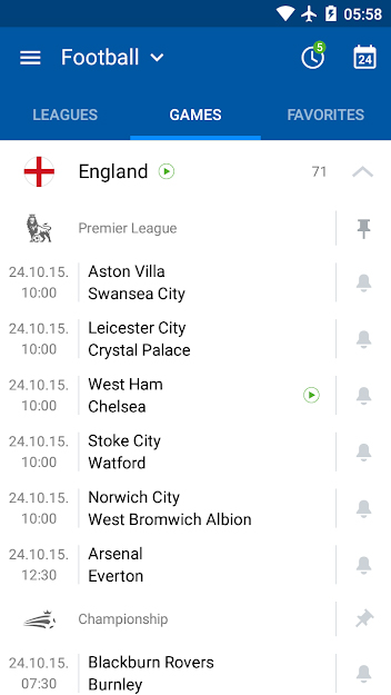 Danh sách trận đấu trên SofaScore