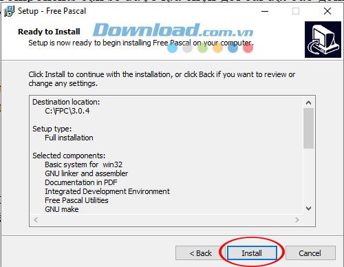 Sẵn sàng cài đặt Free Pascal
