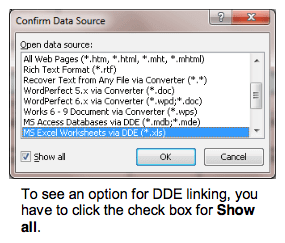 Click show all để thấy tùy chọn DDE