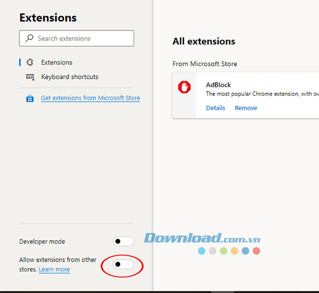 Cho phép thêm tiện ích bên ngoài
