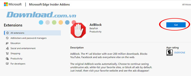 Nhận tiện ích đó vào trình duyệt web