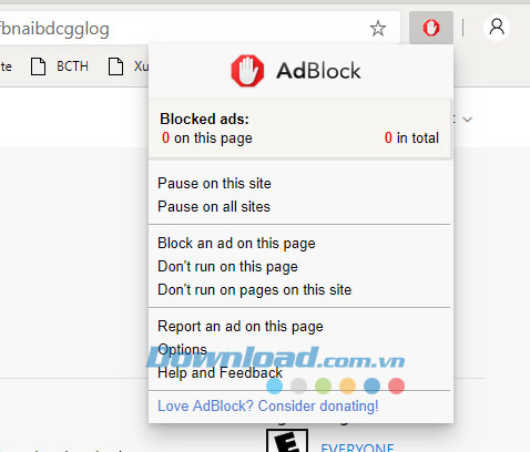Add-on hiển thị trên trình duyệt web