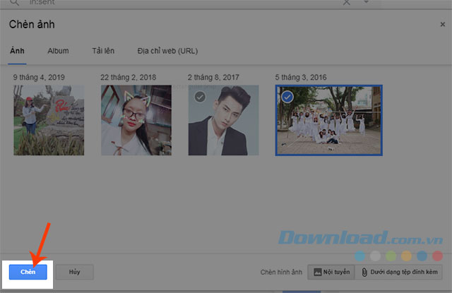 Nhấn chèn để thêm ảnh