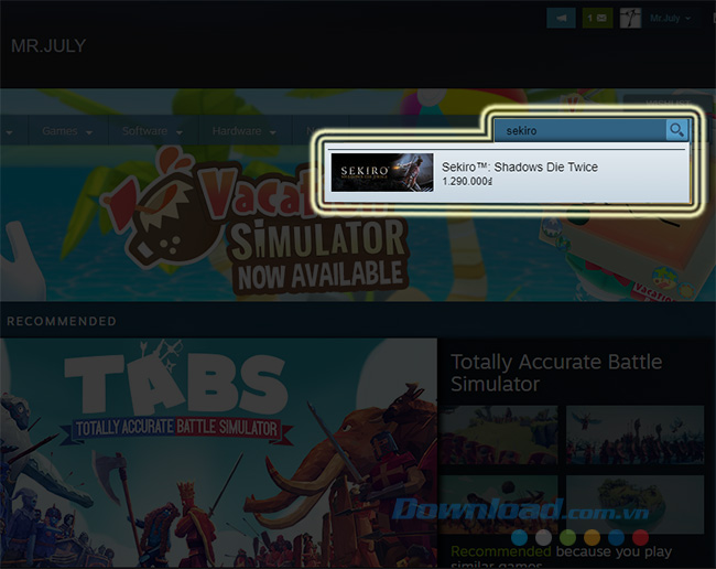 Tìm kiếm game trên Steam