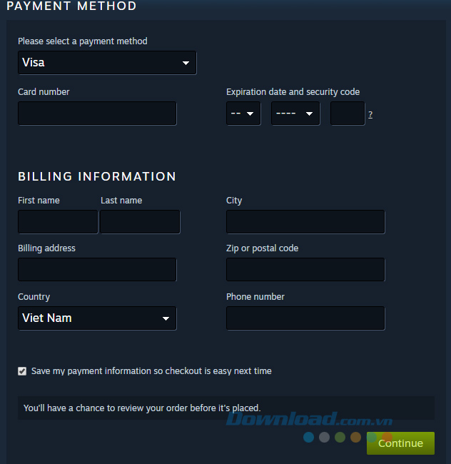 Điền thông tin mua hàng