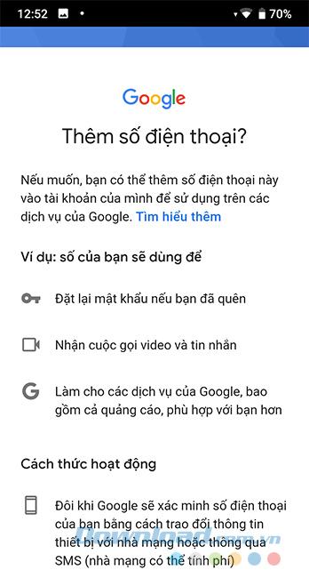 Chấp nhận điều kiện của Google