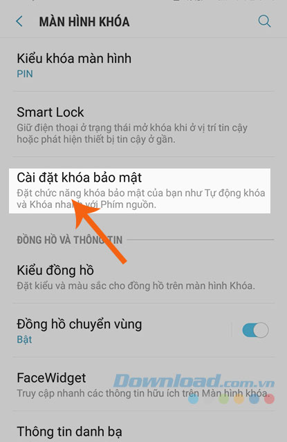 Cài đặt khóa bảo mật