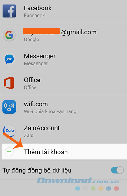 Nhấn vào thêm tài khoản