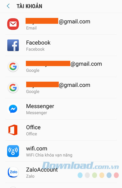 Sau khi đã thêm tài khoản vào thiết bị