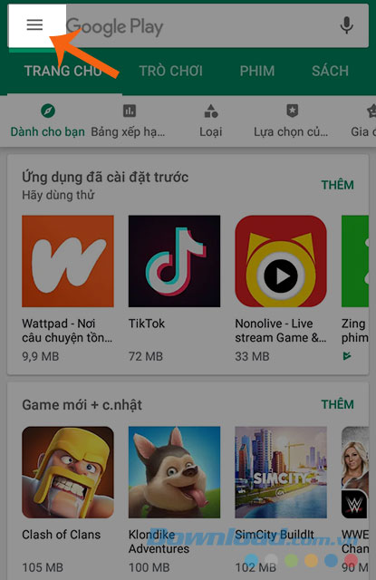 Nhấn vào biểu tượng 3 dấu gạch ngang