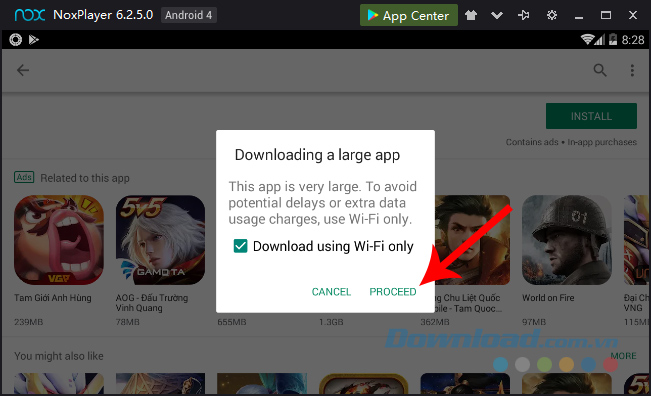 Chọn tiếp Proceed