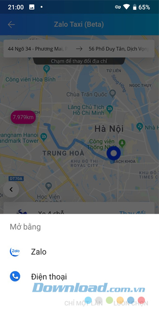 Gọi taxi trên zalo