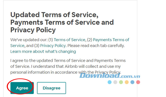 Đồng ý với các điều khoản quy định của Airbnb