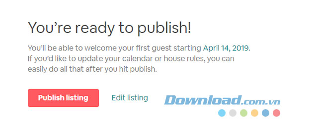 Hoàn thành việc đăng phòng trên Airbnb