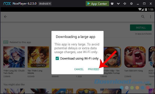 Chọn tiếp Proceed