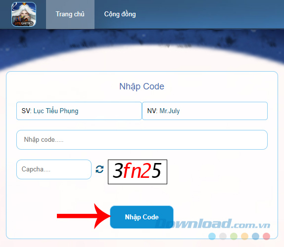 Nhập mã quà tặng 