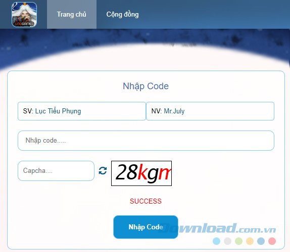 Đổi giftcode thành công